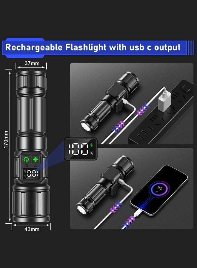 JACIRCLE Rechargeable LED Flashlight with LCD Digital Display Zoom High Lumen Flashlight with Magnetic, Waterproof, Bright Portable Tactical Flash Light for Camping, Hiking, Home Emergency USB Charging Cable - Image 2